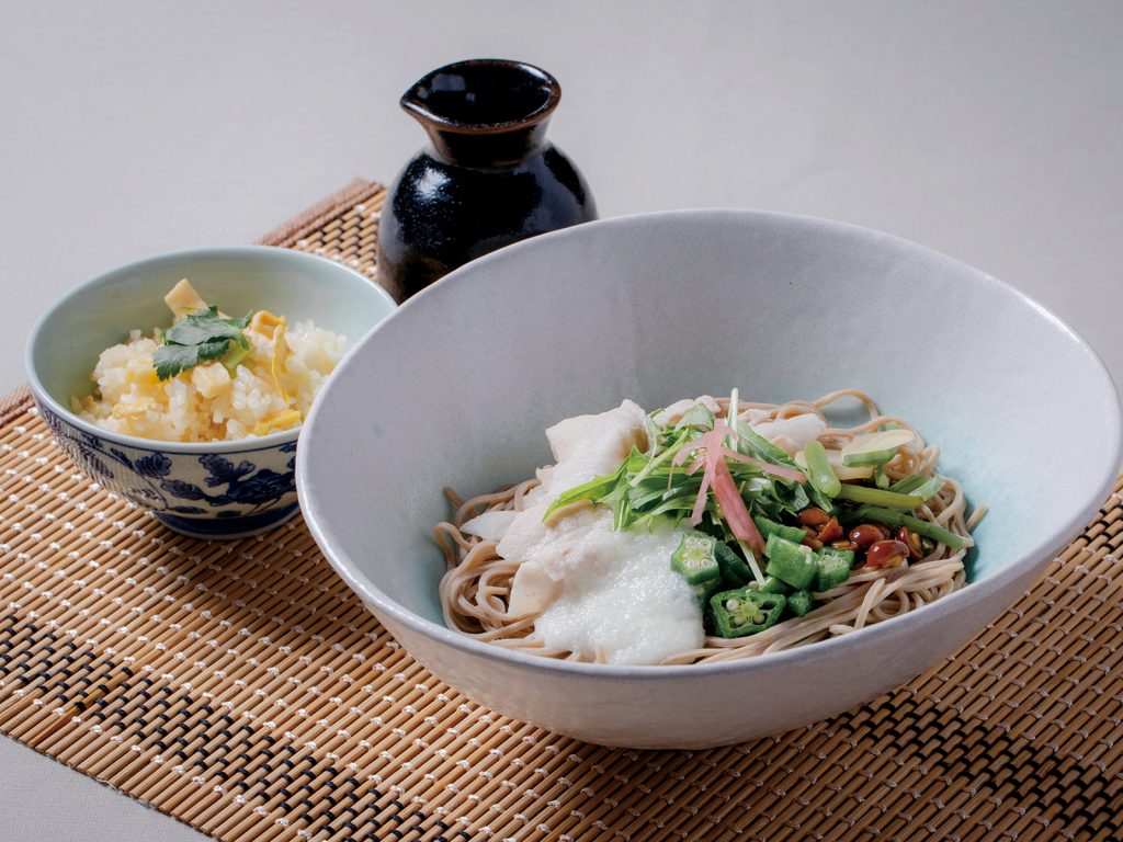 ゴルフ昼食【宮崎産豚しゃぶと山菜のネバとろぶっかけ蕎麦】1,680円（2025.05）